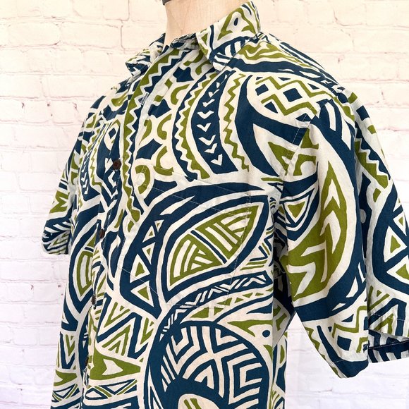 Go Barefoot - Hawaiian Short Sleeve Shirt - Blue,Green, White - Size Large - Picture 3 of 7